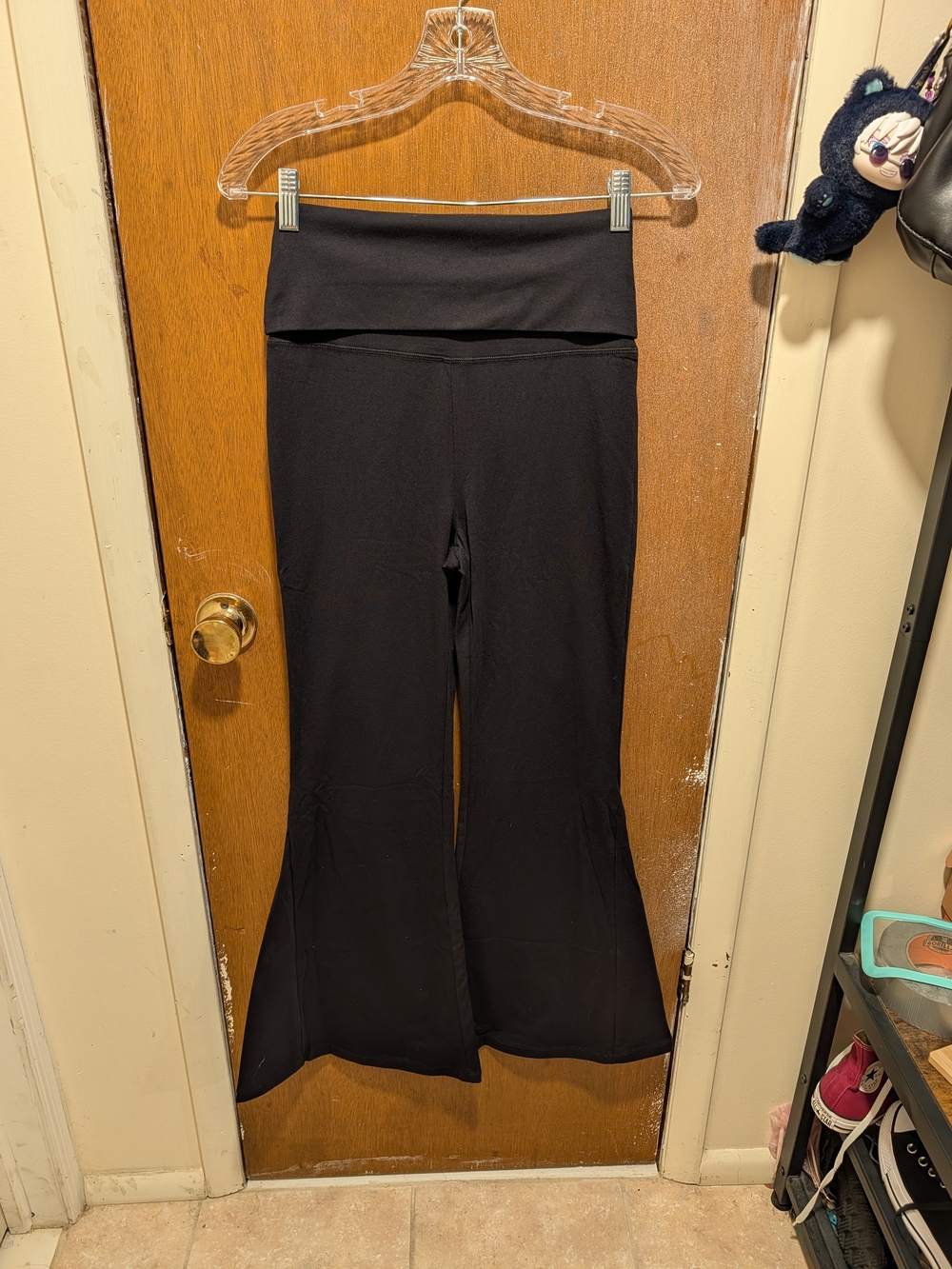 aerie Black Fold-Over Waist Flare Yoga Pants